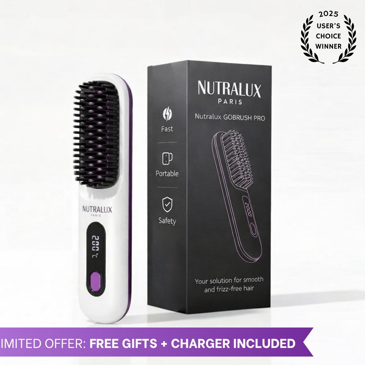 Nutralux Portable Straightner Brush - GoBrush PRO