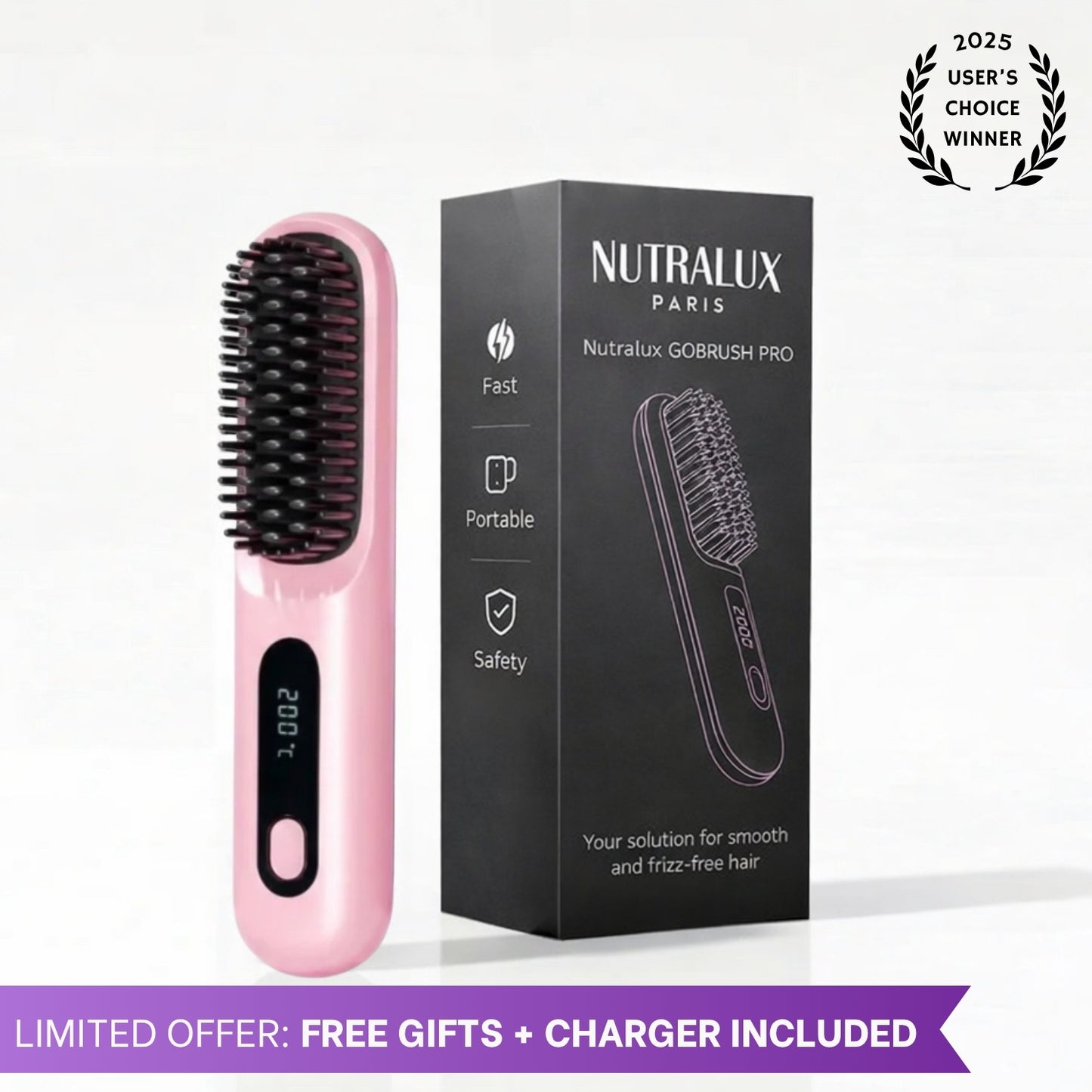 Nutralux Portable Straightner Brush - GoBrush PRO